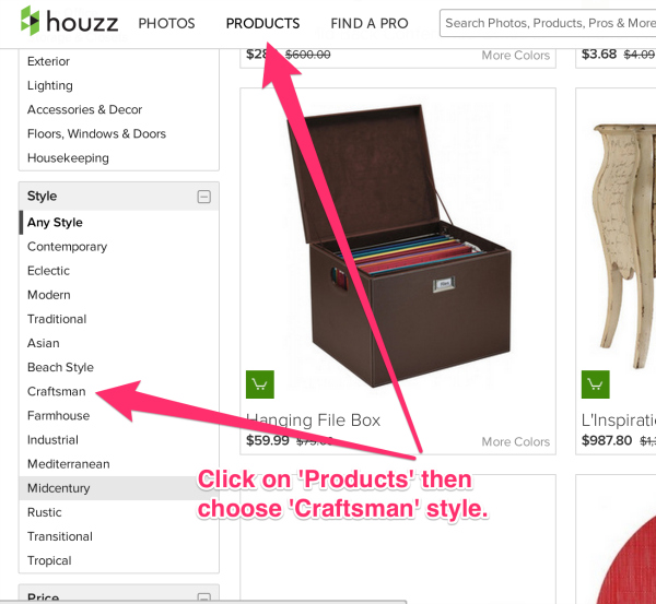 Click-On-Products-then choose-Craftsman-Style